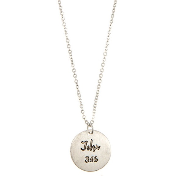 Tayzani Jewelry - Silver Quote Necklace John 3:16 Round Pendant NWT